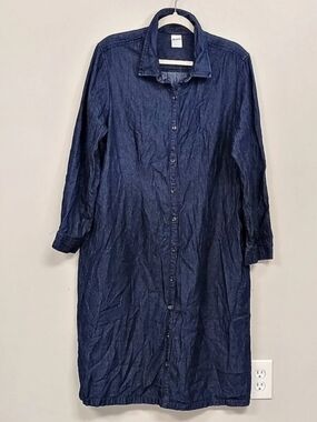 Vintage BLAIR Dark Denim Lightweight Button Front Maxi Shirt Dress XL Lagenlook